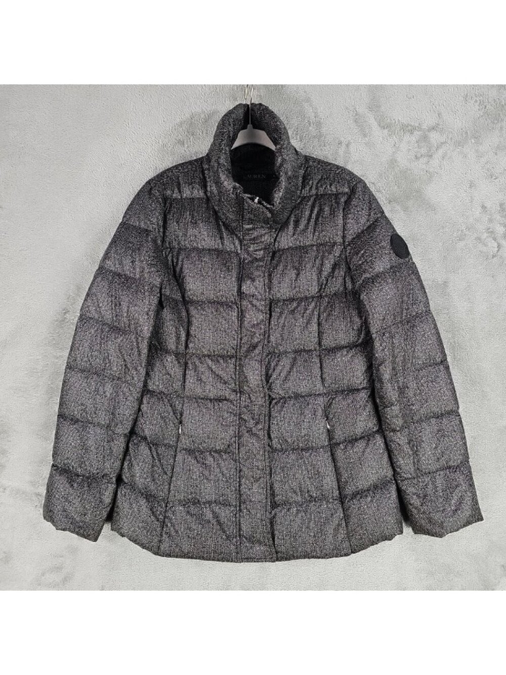 Lauren Ralph Lauren Jacket Womens Small Gray Down Puffer Full Zip Quilted Short